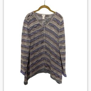 Chico's Womens Knit Wool/Acrylic Blend Striped Sweater Size 1/M Sharkbite Hem